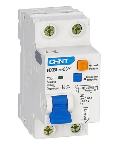 NXBLE-63Y (R) 1п+N C 6А 30мА электронный тип AC 4.5кА CHINT (105540). Автоматический выключатель дифференциального тока. CHINT в Хабаровске