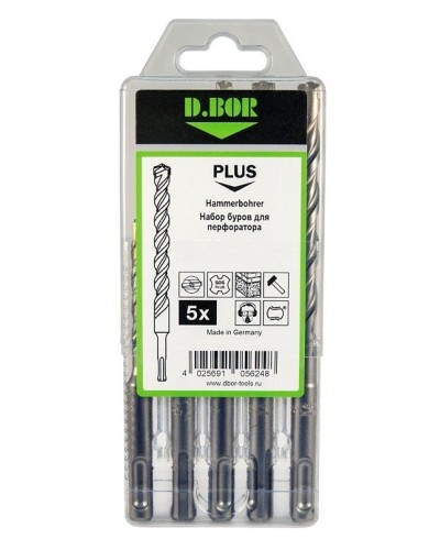Набор буров SDS-plus V PLUS 5шт, 2-cutting (242030): Набор буров SDS-plus (6х110 мм; 6,8,10,12х160 мм) в Хабаровске