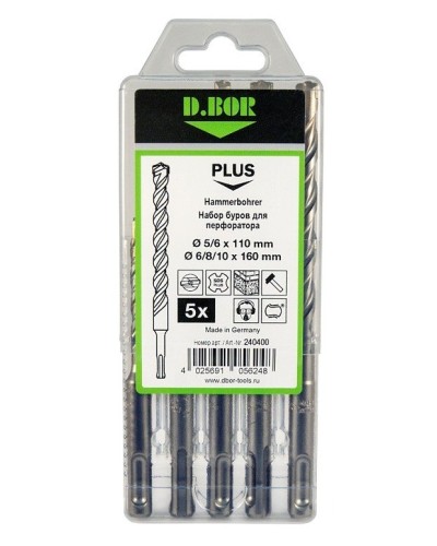 Набор буров SDS-plus V PLUS 5шт, 2-cutting (240400): Набор буров SDS-plus (5,6х110 мм; 6,8,10х160 мм) в Хабаровске