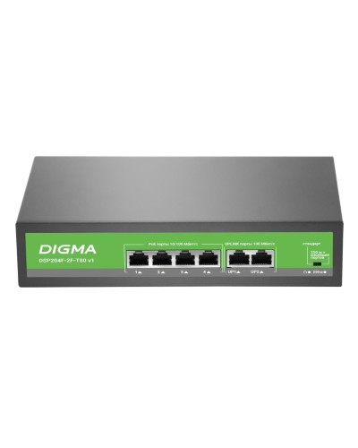 DSP204F-2F-T80 DSP204F-2F-T80 V1 (L2) 6х100Мбит/с 4PoE 4PoE+ 80W. Коммутатор с питанием по PoE. Digma в Хабаровске