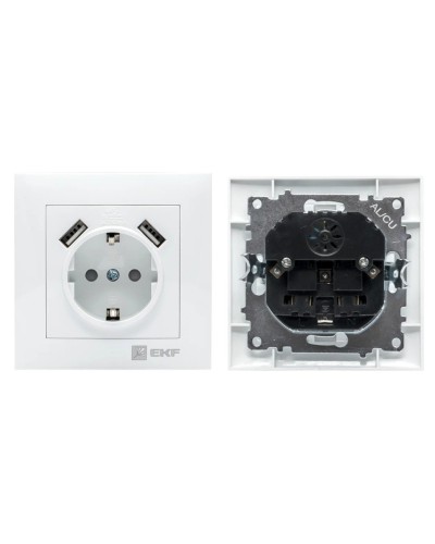 Валенсия розетка 1-местная с/з 16А (EWR16-028-10-2USB). Розетка 1-местная с/з 16А. EKF в Хабаровске