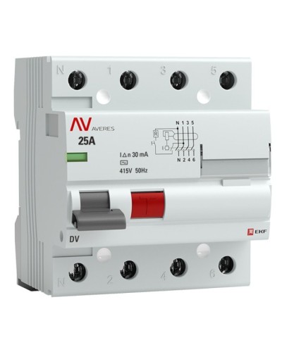 DV 4P 25А/ 30мА (AC)  AVERES (rccb-4-25-30-ac-av). Выключатели дифференциального тока (УЗО). EKF в Хабаровске