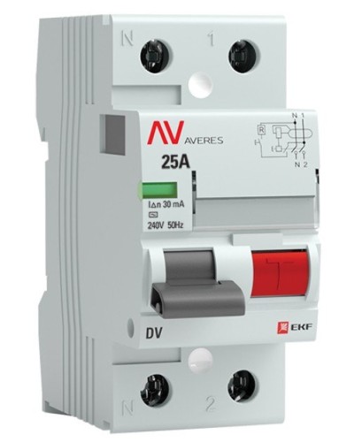DV 2P 25А/ 30мА (AC)  AVERES (rccb-2-25-30-ac-av). Выключатели дифференциального тока (УЗО). EKF в Хабаровске