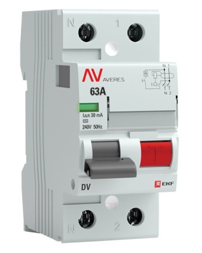 DV 2P 63А/ 30мА (AC)  AVERES (rccb-2-63-30-ac-av). Выключатели дифференциального тока (УЗО). EKF в Хабаровске