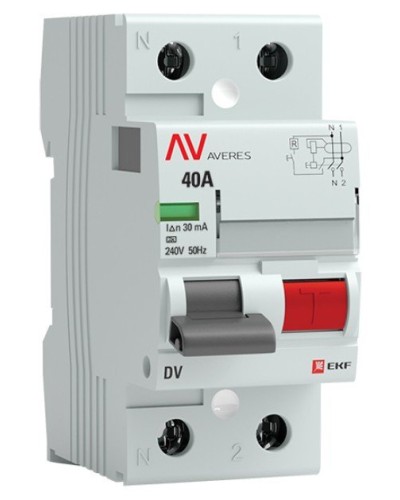 DV 2P 40А/ 30мА (A)  AVERES (rccb-2-40-30-a-av). Выключатели дифференциального тока (УЗО). EKF в Хабаровске