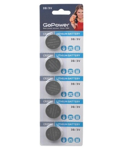 CR2032 GoPower, упак. 5 шт., БЛИСТЕР. Литиевый элемент питания. GoPower в Хабаровске