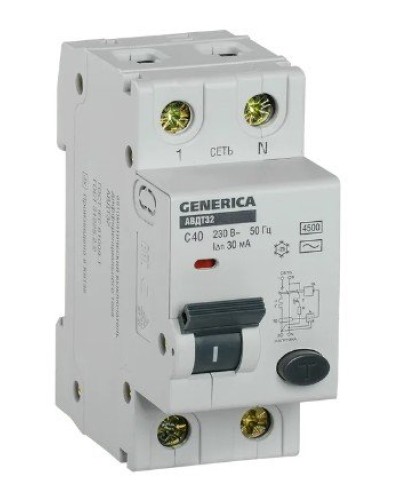 GENERICA АВДТ 32 C40 2Р 30мА (MAD25-5-040-C-30). Автоматический выключатель дифференциального тока. IEK в Хабаровске