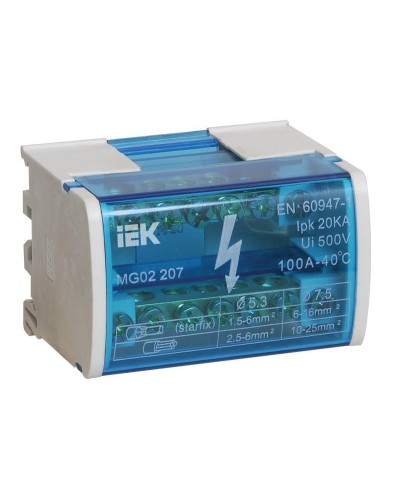 ШНК 2х7 L+PEN (YND10-2-07-100). Шина на DIN-рейку в корпусе (кросс-модуль). IEK в Хабаровске