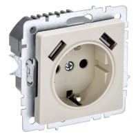 Розетка с з/к с USB A+A 3,1А РЮш10-2-БрКр бежевый BRITE (BR-R14-16-U21-D31-K10). Розетка с заземлением с защитными шторками, 3,1А. IEK