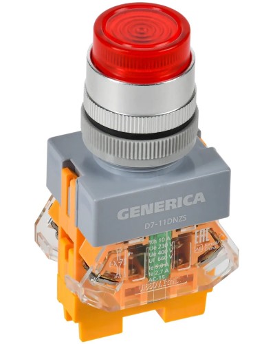 Кнопка D7-11DNZS d=22мм красная GENERICA (BBT50-11DNZS-3-11-K04-G). Кнопка управления с подсветкой и фиксацией. IEK в Хабаровске