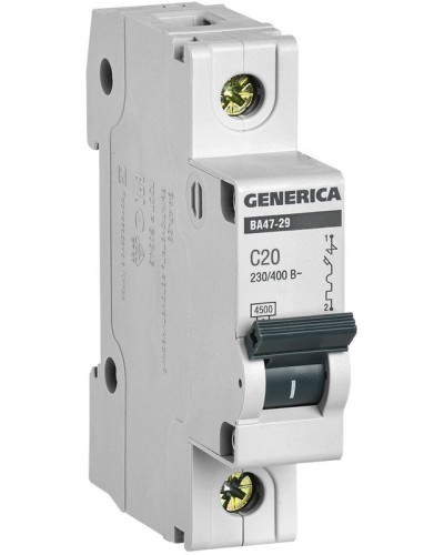 GENERICA ВА47-29 1P C 20А 4,5кА (MVA25-1-020-C). Автоматический выключатель. IEK в Хабаровске