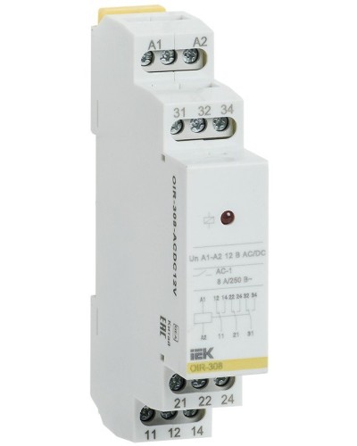 Реле промежуточное модульное OIR 3 контакта 8А 12В AC/DC (OIR-308-ACDC12V). Реле промежуточное модульное. IEK в Хабаровске