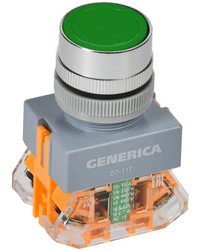 Кнопка D7-11T d=22мм зеленая GENERICA (BBT50-11T-3-21-K06-G). Кнопка управления с фиксацией. IEK в Хабаровске