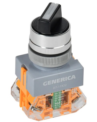Переключатель D7-11X22 на 2 положения черный GENERICA (BSW50-11X22-3-22-2-K02-G). Переключатель с самовозвратом. IEK в Хабаровске