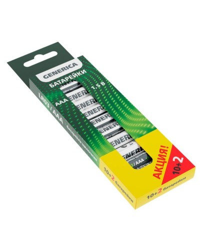 Батарейка Alkaline LR03/AAA GENERICA (12 шт) ПРОМО (ABT-LR03-ST-B12-G). Батарейка щелочная. IEK в Хабаровске