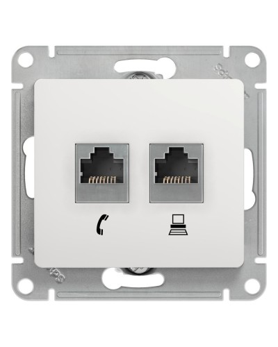 Glossa розетка RJ11+RJ45, 2-местная, кат. 5Е, скрытой установки, механизм, белый (GSL000185). Розетка компьютерная + телефонная. Systeme Electric в Хабаровске