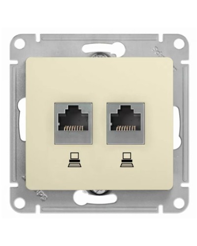 Glossa розетка RJ11+RJ45, 2-местная, кат. 5Е, скрытой установки, механизм, бежевый (GSL000285). Розетка компьютерная + телефонная. Systeme Electric в Хабаровске
