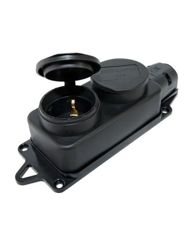 Розетка двухместная 2Р+РЕ 16А 250В IP44 (SQ0612-0037). Розетка двухместная с заглушками каучук. TDM ЕLECTRIC в Хабаровске