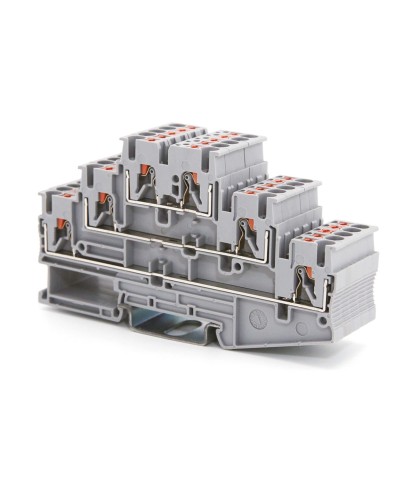 Клемма трехуровневая, зажим push-in, 2.5 кв.мм, серая (VPR-2.5-3L-GY). Клемма проходная, 6 точки подключения. ДКС в Хабаровске
