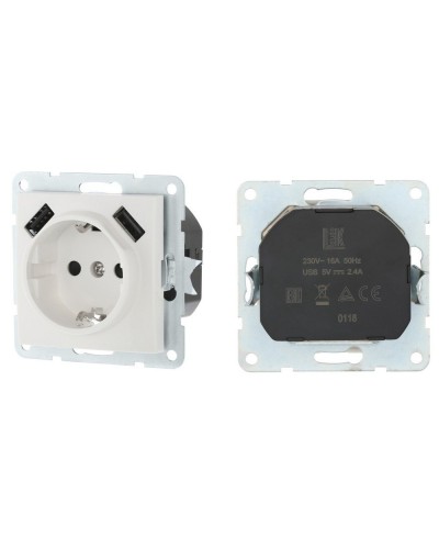 Розетка с з/к + 2xUSB разъема, 2А, белый LK60 (868004-1). Розетка. Экопласт в Хабаровске