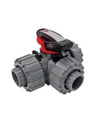 Ecoplast Кран шаровой трехходовой ПВХ D25 (уплотнение TPV, остальное EPDM) с муфтовым окончанием (49448). Кран шаровой, с муфтовым окончанием. Экопласт в Хабаровске