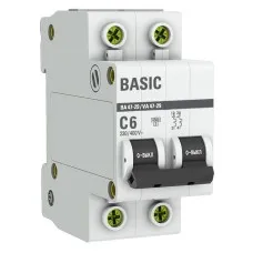 Автоматический выключатель 2P 6А (C) 4,5кА ВА 47-29 Basic (mcb4729-2-06C). Автоматический выключатель. EKF