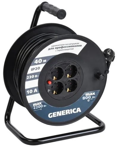 УК40 4 места 2P+PE, 40м GENERICA (WKP10-10-04-40-G). Удлинитель на катушке с термозащитой, 3х1,0кв.мм. IEK в Хабаровске