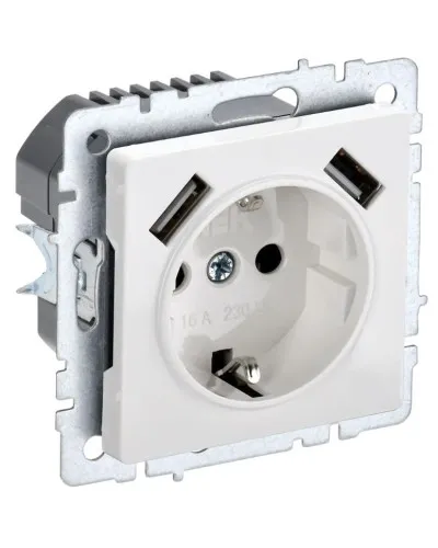 Розетка с з/к с USB A+A 3,1А РЮш10-2-БрБ белый BRITE (BR-R14-16-U21-D31-K01). Розетка с заземлением с защитными шторками, 3,1А. IEK в Хабаровске