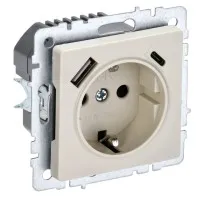 Розетка с з/к с USB A+C 18Вт РЮш11-1-БрКр бежевый BRITE (BR-R14-16-U22-018-K10). Розетка с заземлением с защитными шторками, 18Вт. IEK