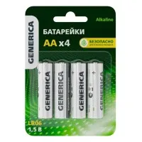 Батарейка Alkaline LR06/AA GENERICA (4 шт) (ABT-LR06-ST-L04-G). Батарейка щелочная. IEK