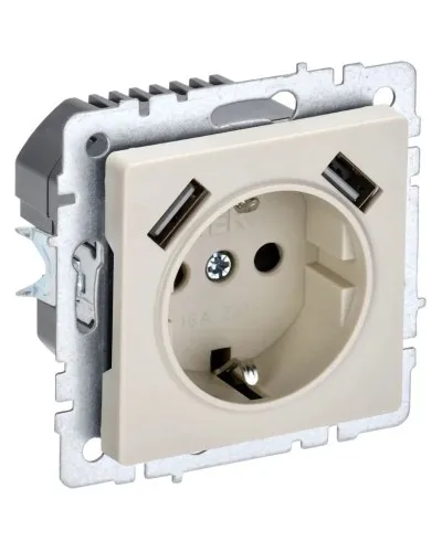 Розетка с з/к с USB A+A 2,1А РЮш10-1-БрКр бежевый BRITE (BR-R14-16-U21-D21-K10). Розетка с заземлением с защитными шторками, 2,1А. IEK в Хабаровске