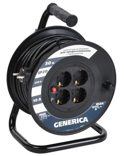 УК30 4 места 2P+PE, 30м GENERICA (WKP10-10-04-30-G). Удлинитель на катушке с термозащитой, 3х1,0кв.мм. IEK в Хабаровске