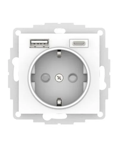 AtlasDesign розетка 1-местная с 2 USB A+C, скрытой установки, механизм, белый (ATN000132). Розетка с USB. Systeme Electric в Хабаровске