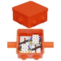 Коробка JBS080 85х85х50, 6 вых., 3P (0,15-10,0 мм²) (43301HF). Коробка монтажная, огнестойкая, без галогена. Экопласт